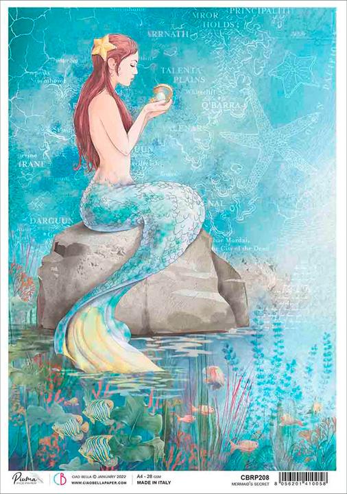 Actual product image Ciao Bella "Mermaid" motif straw silk, approx. 30 x 21.5 cm (28 g/m², 1 x)