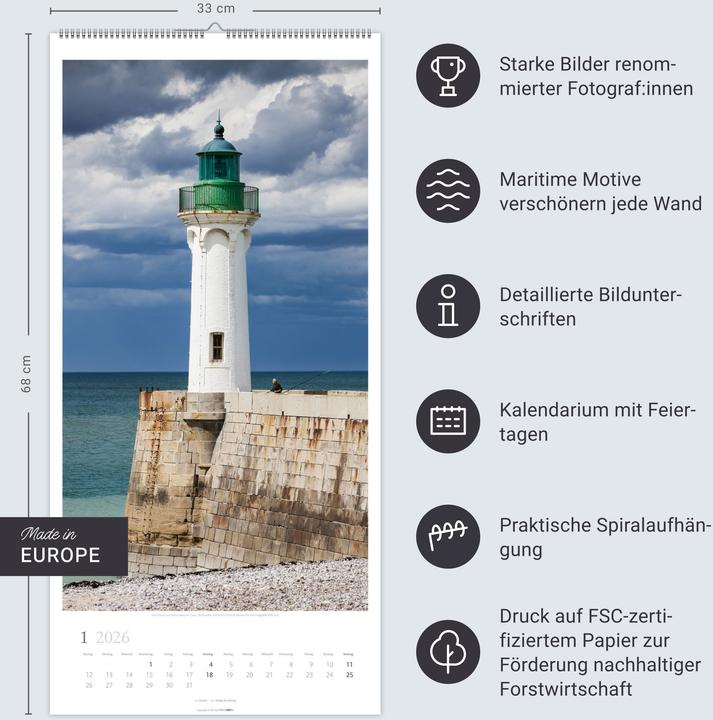 Actual product image Leuchttürme Kalender 2026 (33 x 68 cm, Hardcover, German)