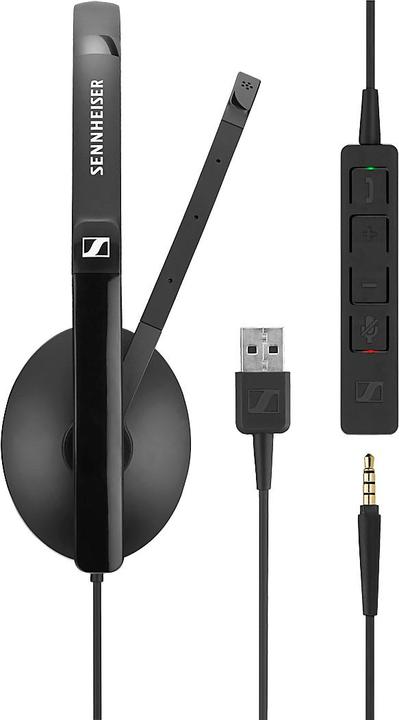 Actual product image Sennheiser Headset SC 135, monaural, with jack plug, flexible arm, various versions. Versions (Cable, USB-A)