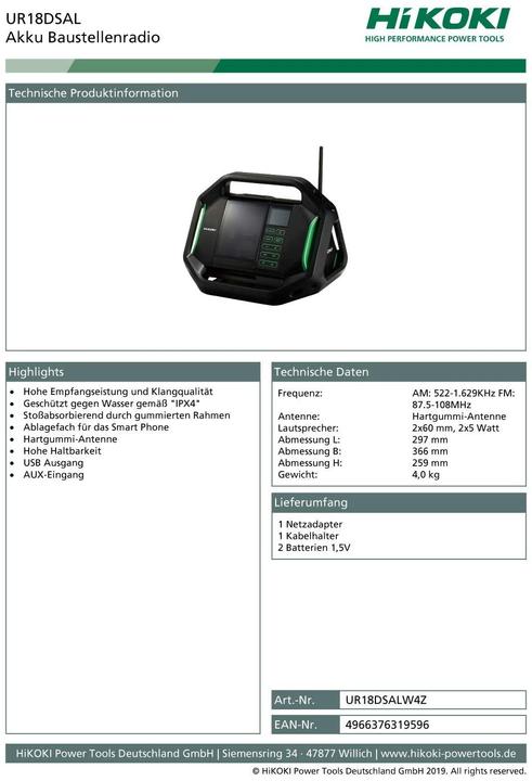 Produktbild Hikoki Baustellenradio (FM, AM)