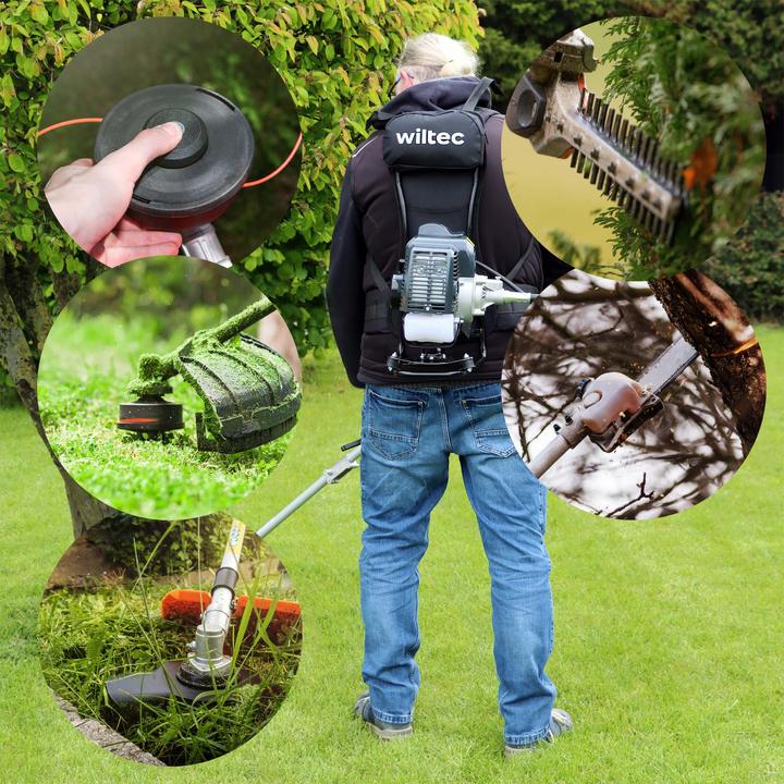 Produktbild Wiltec 4-in-1 Backpacker Multifunktionsgerät 2-Takt Motor Rucksack Rasentrimmer (Rasentrimmer, Gartenmaschinen Aufsatz)