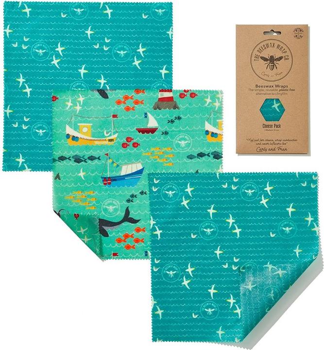 Image du produit The Beeswax Wrap Co. Lot de 3 lingettes à la cire d'abeille Medium Wraps Sea