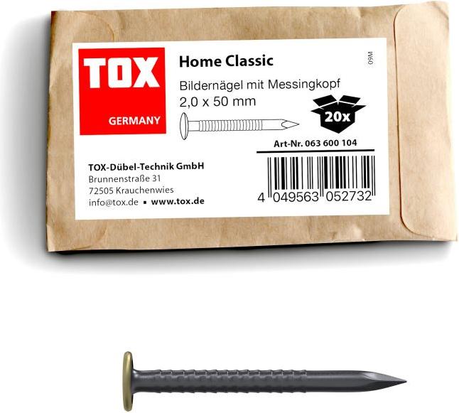 Tox Bildernagel Home Classic mit Messingkopf 2,0 x 50mm (20 Stück, 50 mm)