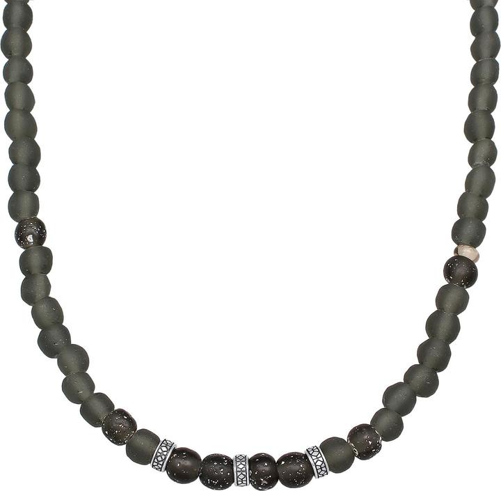 Kuzzoi Halskette Recycelte Glas Olive Perlen Beads 925 Silber (Glas, 925er Sterling Silber, Edelstahl, Keine Schmuckstein)