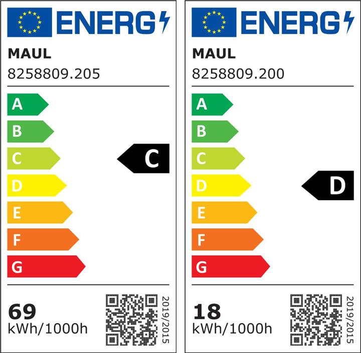 Label énergétique Maul Lampadaire LED MAULsenja, variateur, détecteur de mouvement/lumière - blanc (15150 lm)