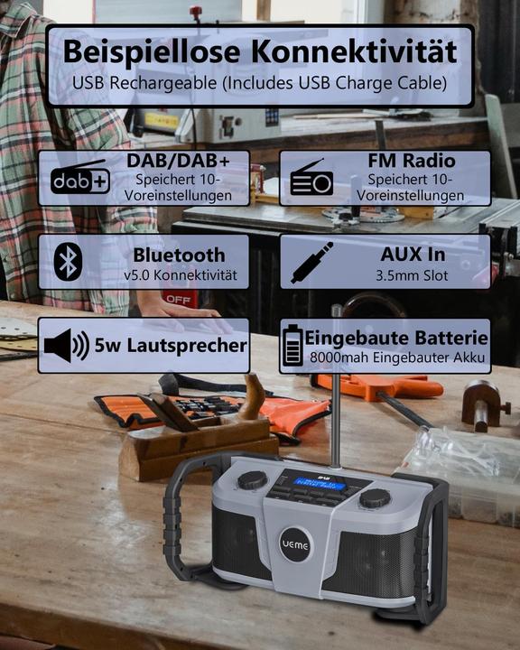 Actual product image Ueme Baustellenradio mit DAB+ und Bluetooth (DAB+, Bluetooth)