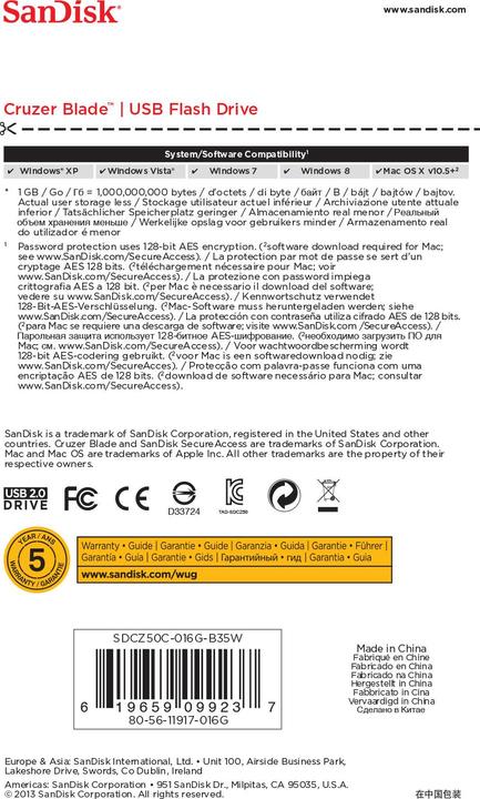 Actual product image SanDisk Cruzer Blade (16 GB, USB-A, USB 2.0)