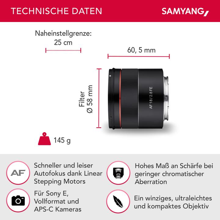 Image du produit Samyang AF 18mm f/2.8 FE, Sony E- Mount (Sony E, Plein format)