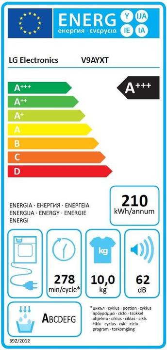 Energie-Label LG V9AYXT (10 kg, Links)