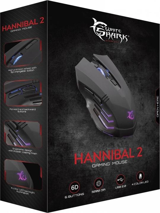 Actual product image White Shark Gaming mouse Hannibal 2, with backlight, 6 buttons, Black (Cable)