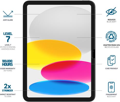 Immagine prodotto Eiger Anti-reflektierendes Glas mit Blaulicht-Filter Full Screen Fit Mountain Blue Tablet Screen P (1 Pezzo/i, iPad 10.9 (2022))