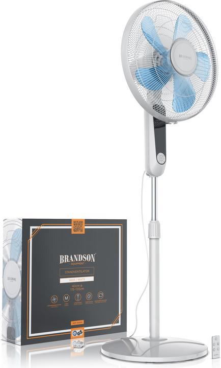 Produktbild Brandson Standventilator 40 cm Ø, Fernbedienung, Display, Oszillation, Höhe & Kopf verstellbar, 60W, weiss (57 dB)