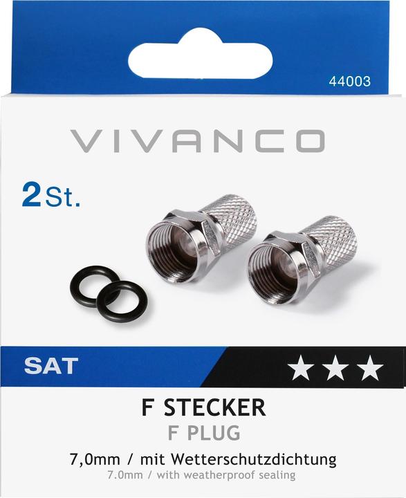 Actual product image Vivanco SAT F-plug with seal,7mm,2 pcs. (Antenna cable)