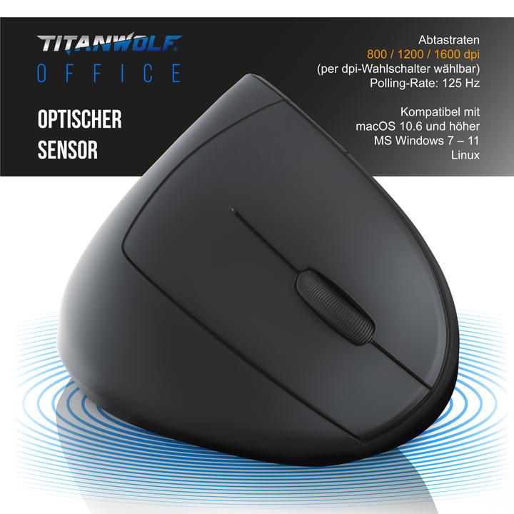 Produktbild Titanwolf Maus Vertikal wireless - ergonomische Funk Vertikalmaus 2,4 Ghz - USB Vertical Mouse - Funkmaus (Kabellos)