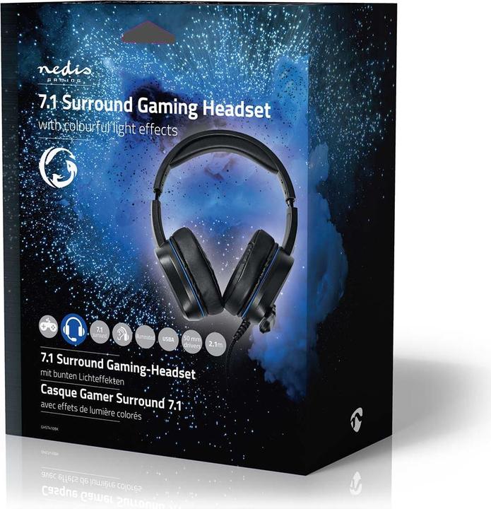 Produktbild Nedis Gaming Headset | Über Ohr | Surround | USB Type-A | Klappbarer Mikrofon | 2.10 m | LED (Kabelgebunden)