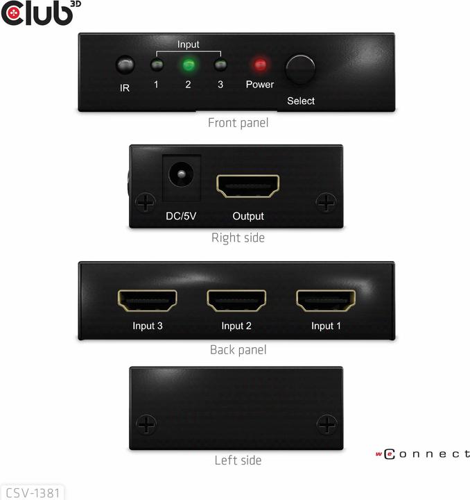 Produktbild Club 3D Club3D HDMI Switchbox 3 Eingänge -> 1 Ausgang 8K60Hz UHD retail