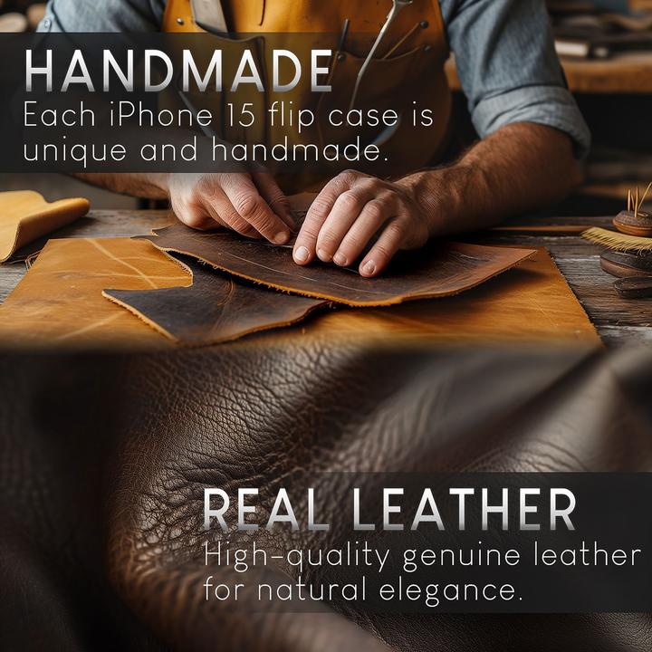 Produktbild Nalia Echt Leder Flip Case Hülle mit Magnetverschluss (Apple iPhone 15)