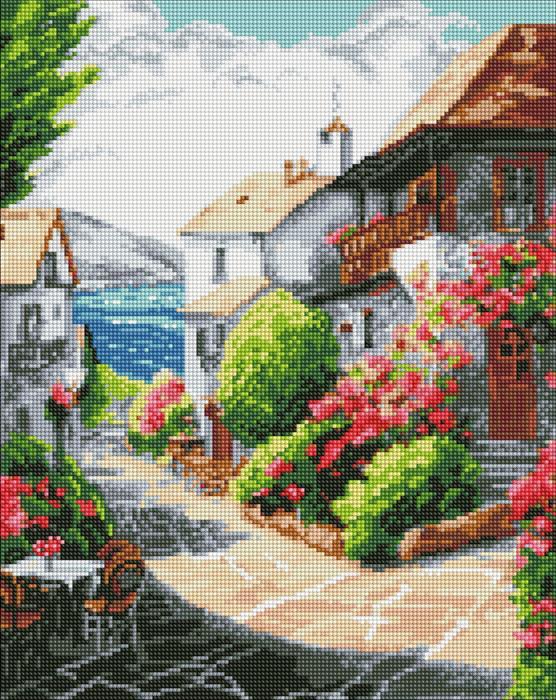 Productafbeelding Ideyka Diamond Painting - Dorp aan het meer met lijst 40 x 50 cm