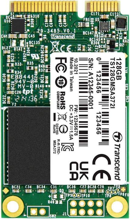 Produktbild Transcend 128 GB Interne Festplatte 6.35 cm (2.5 Zoll) SATA III TS128GMSA372I (128 GB, mSATA)