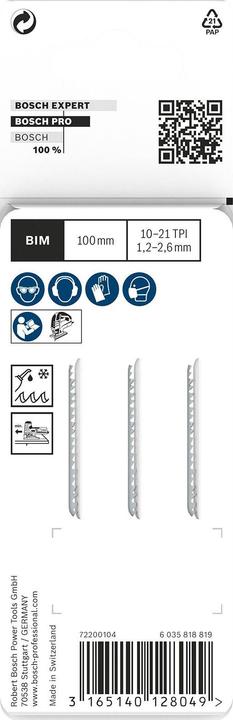 Produktbild Bosch Professional Zubehör PRO Metal thick and thin T123XF Stichsägeblatt, 100 mm, 3-tlg.