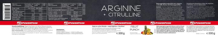 Valeurs nutritives et ingrédients PowerFood One Arginine + citrulline (1 pièce(s), Poudre, 300 g)