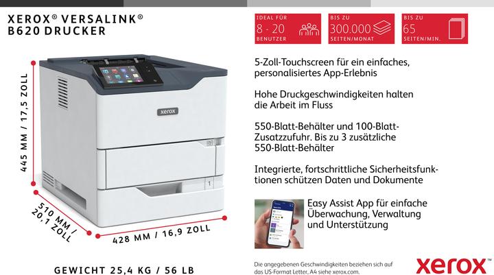 Produktbild Xerox VersaLink B620 A4 61ppm Duplex Printer P (Laser, Schwarz-Weiss)