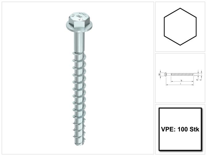 Immagine prodotto Heco MULTI MONTI plus SS vite di ancoraggio 6,0 x 60 mm 100 pz ( 48385 ) vite per calcestruzzo, testa (100 Viti per pezzo)