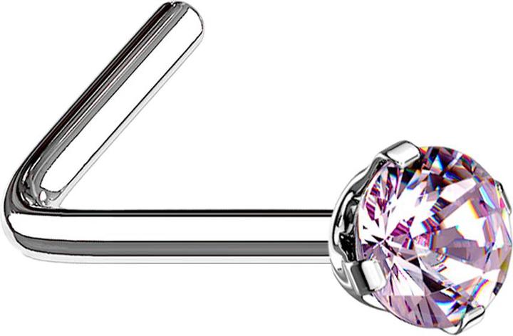 Produktbild Star Piercing Nasenstecker gewinkelt silber runder Kristall pink gefasst (Chirurgenstahl 316L)