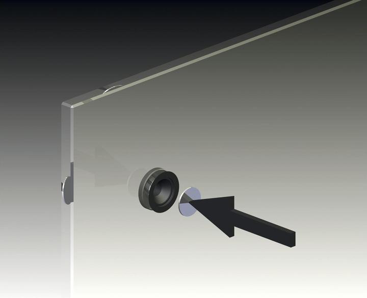 Produktbild Längle Glas-System Glaspunkthalter Mini, 20 mm, 6 - 8 mm Glas,Kunststoff schwarz/Kappe Edelstahl (1 Stk.)