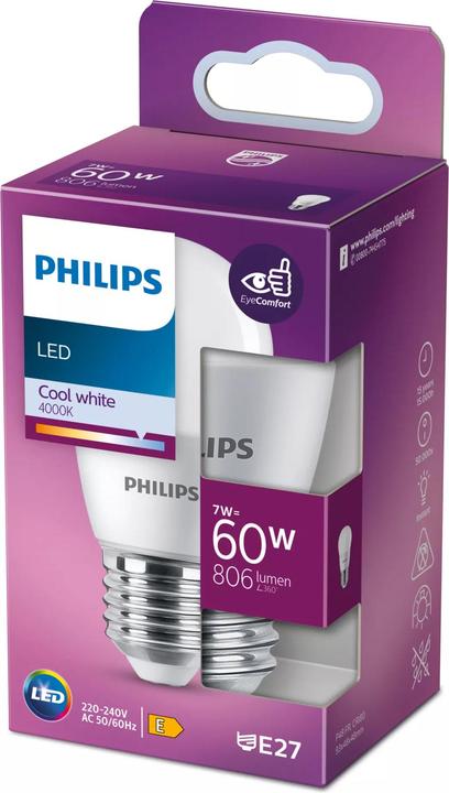 Produktbild Philips LED 60W P48 E27 CW FR ND 1PF/10 (E27, 7 W, 806 lm, 1 x, E)