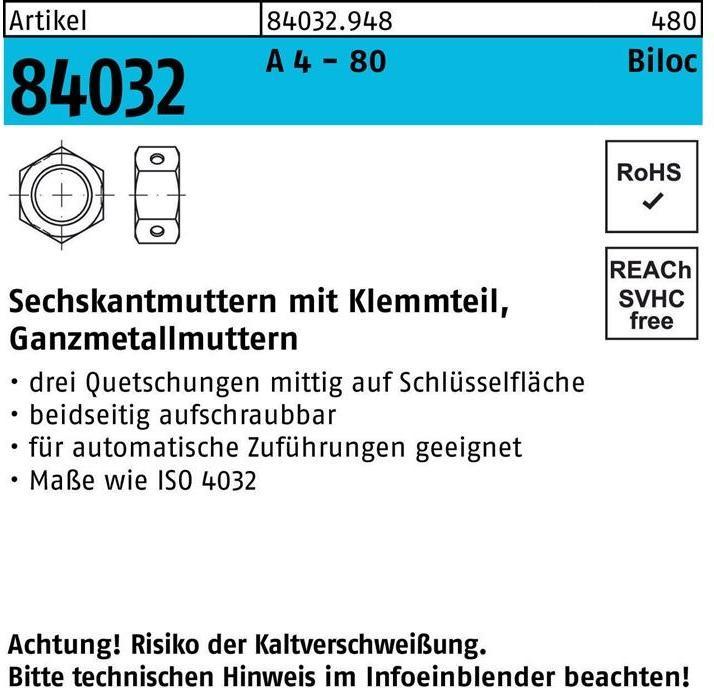 Image du produit Écrou hexagonal R 84032 Biloc avec pièce de serrage M 12 A 4 - 80 (M12)
