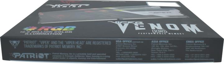 Actual product image Patriot Viper Venom RGB 32GB DDR5 6200-40, PVVR532G620C40K (2 x 16GB, 6200 MHz, DDR5 RAM, DIMM)