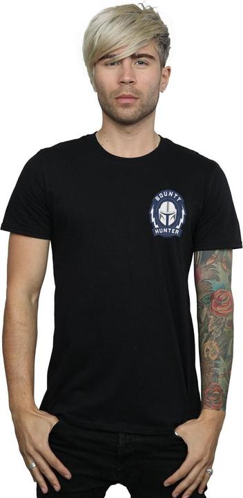 Actual product image Star Wars Mens The Mandalorian Bounty Hunter Badge Breast Print T-Shirt (M)