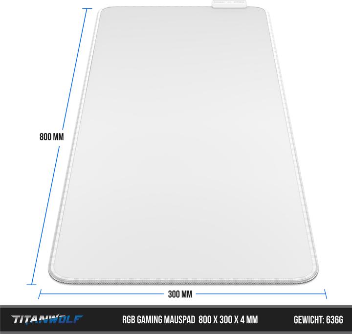 Actual product image Titanwolf RGB Gaming Mouse Pad, Mouse Mat XL 800 x 300mm improves precision & speed, white (XL)