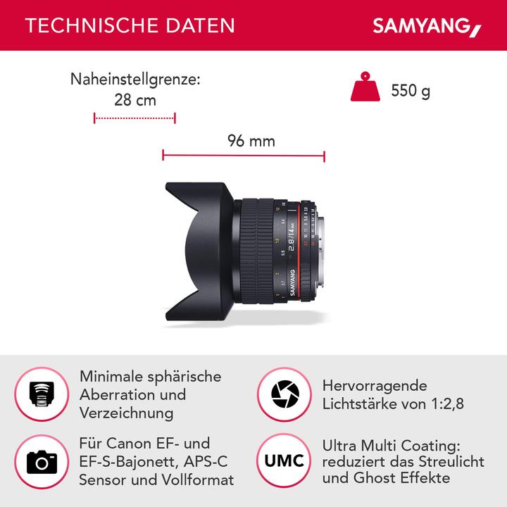 Produktbild Samyang 14mm f/2.8 ED AS IF UMC - Canon EF (Canon EF, Vollformat)