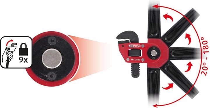 Produktbild KS Tools Einhand-Rohrzange mit verstellbarem Kopf, Länge 250 mm, für Rohr-Ø 1.1/2" (250 mm)
