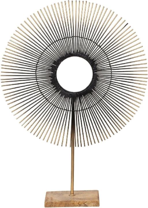 Actual product image IKO Metal sculpture "Sun" black/gold on a wooden base (53 x 38 cm)