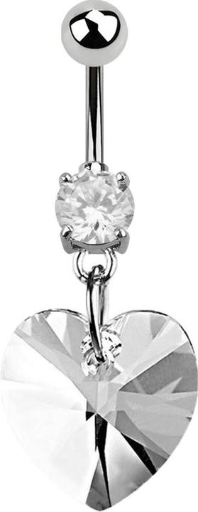 Image du produit Star Piercing Banane argentée avec pendentif cristal Swarovski coeur grand (sans laiton, Acier chirurgical 316L)