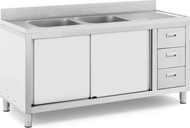 Produktbild Royal Catering Spülenschrank Spülenunterschrank Spülschrank Edelstahl 2 Becken: 400x400x300 mm (Spülbecken Zubehör, 30 cm, 60 cm)