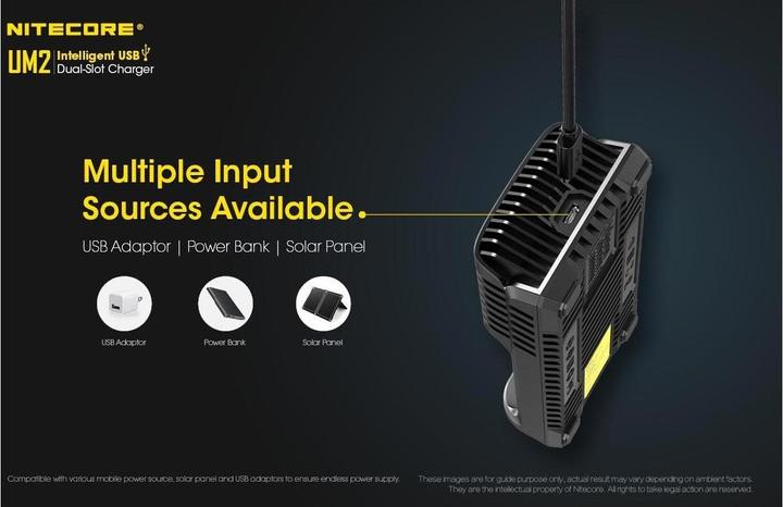 Image du produit Nitecore Chargeur USB UM2 (1 pcs, 14500, 16340, 18650, 26650, Chargeurs sans batterie)