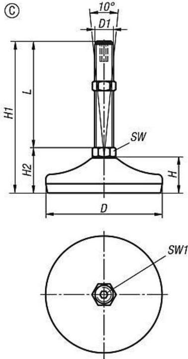 Actual product image Kipp Levelling foot K0739, stainless steel, form C