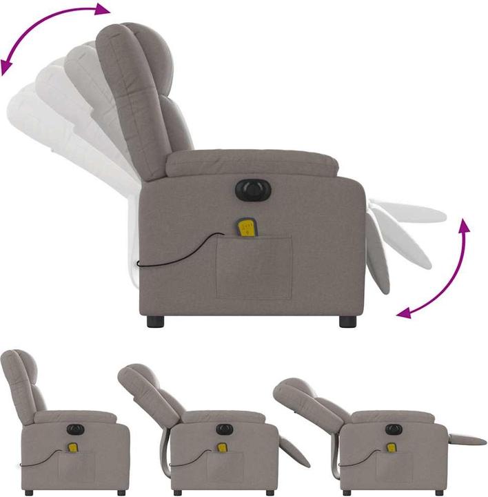 Image du produit VidaXL Fauteuil de massage Fauteuil de télévision Fauteuil de relaxation Fauteuil électrique Taupe Tissu