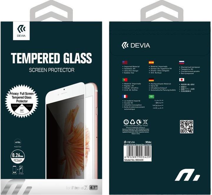 Actual product image Devia iPhone 8 Plus Privacy Tempered Glass White (Apple iPhone 8 Plus)