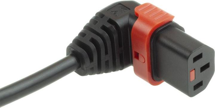 Actual product image Iec Lock 230V Powercord CEE 7/7 male(angled) to C13 (down angled) lockable, black, 1 meter (1 m)