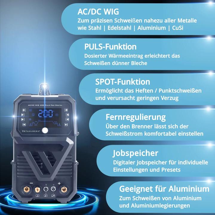 Image du produit Stahlwerk Poste à souder sous protection gazeuse AC/DC TIG 200 Puls Pro Digital équipement complet