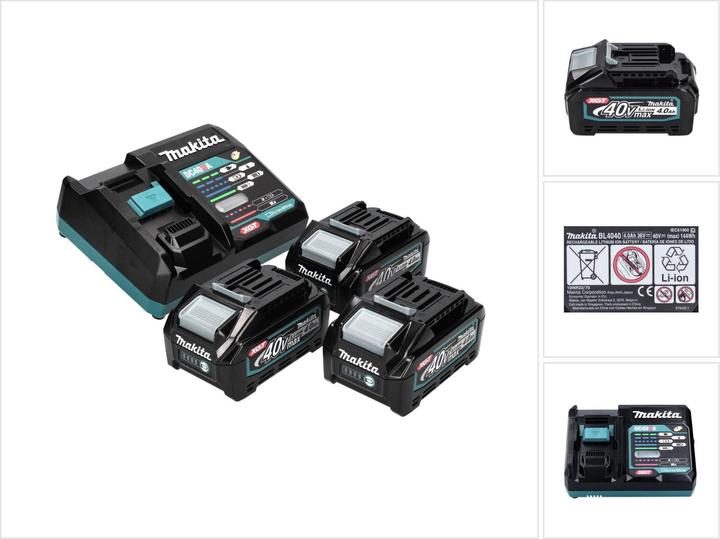 Makita Power Source Kit 40 V max. mit 3x BL 4040 Akku 4,0 Ah XGT ( 3x 191B26-6 ) + DC 40 RA Schnell (40 V)