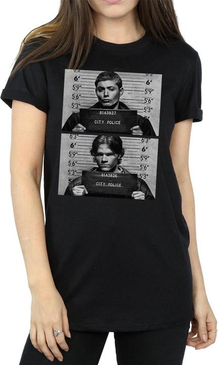 Actual product image Supernatural Womens/Ladies Winchester Mugshot Cotton Boyfriend T-Shirt (4XL)