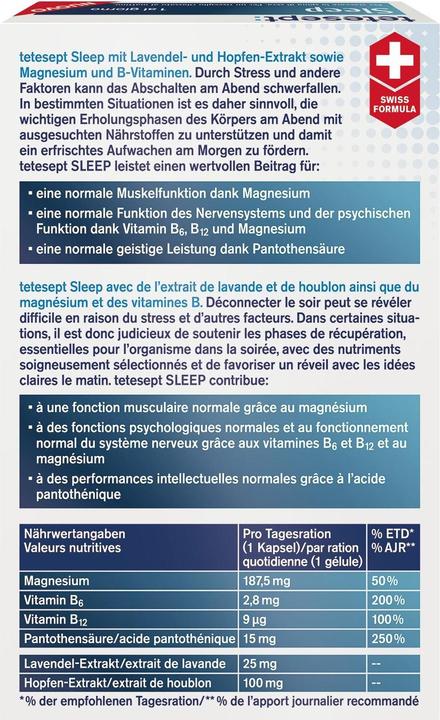 Nährwerte und Zutaten Tetesept Sleep (32 Stück, Kapseln, 41 g)