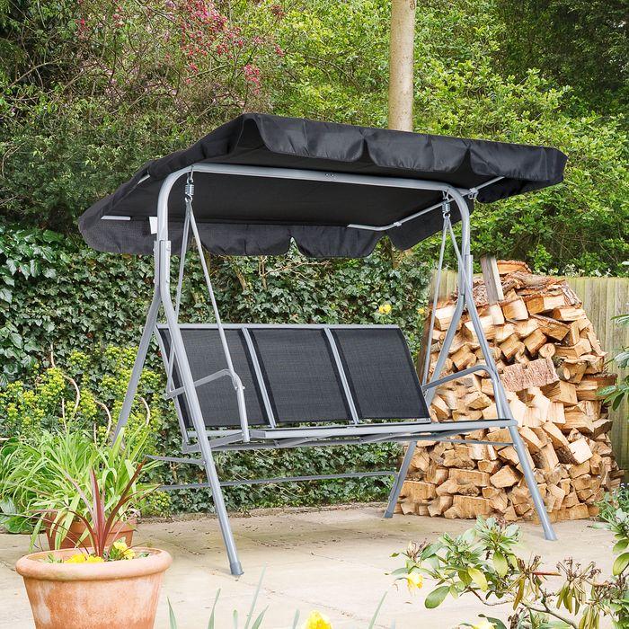 Image du produit Swisshandel24 Hollywoodschaukel 3-Sitzer Gartenschaukel Schaukelbank mit Dach Metall Schwarz+Silber 171 x 108 x 15