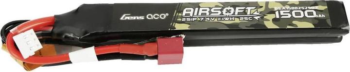 Gens Ace 25C 1500mAh 2S1P 7.4V Nunchuck 2X Airsoft Gun Lipo Battery with T Plug (7.40 V, 1500 mAh)